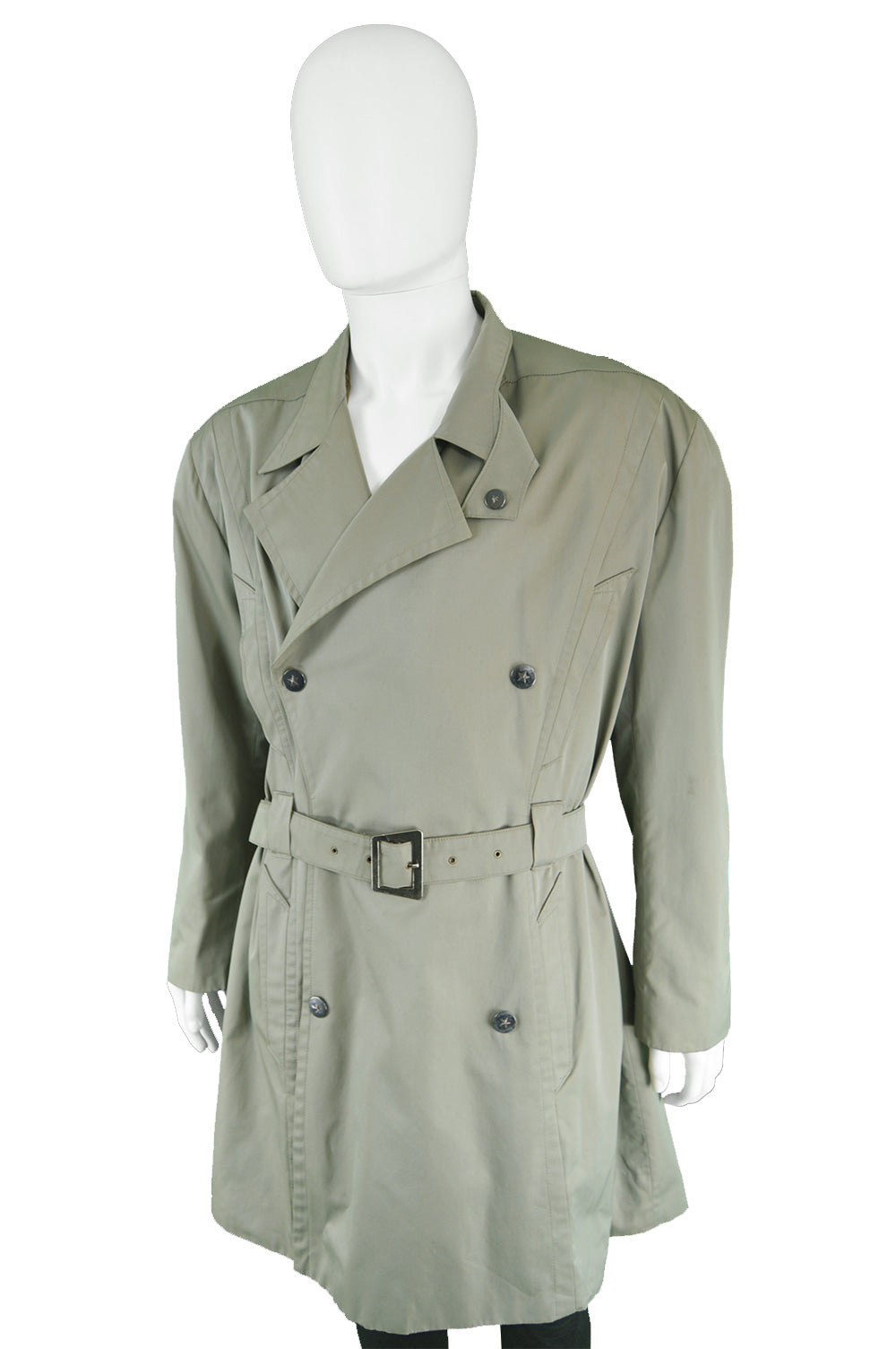 Green Khaki trench coat, 1980s by Thierry Mugler.