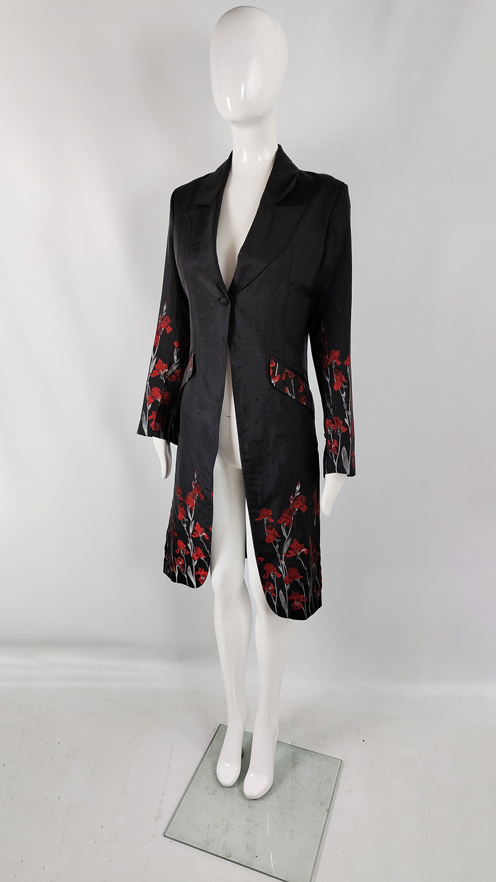 William Hunt Vintage Black & Red Brocade Womens Jacket