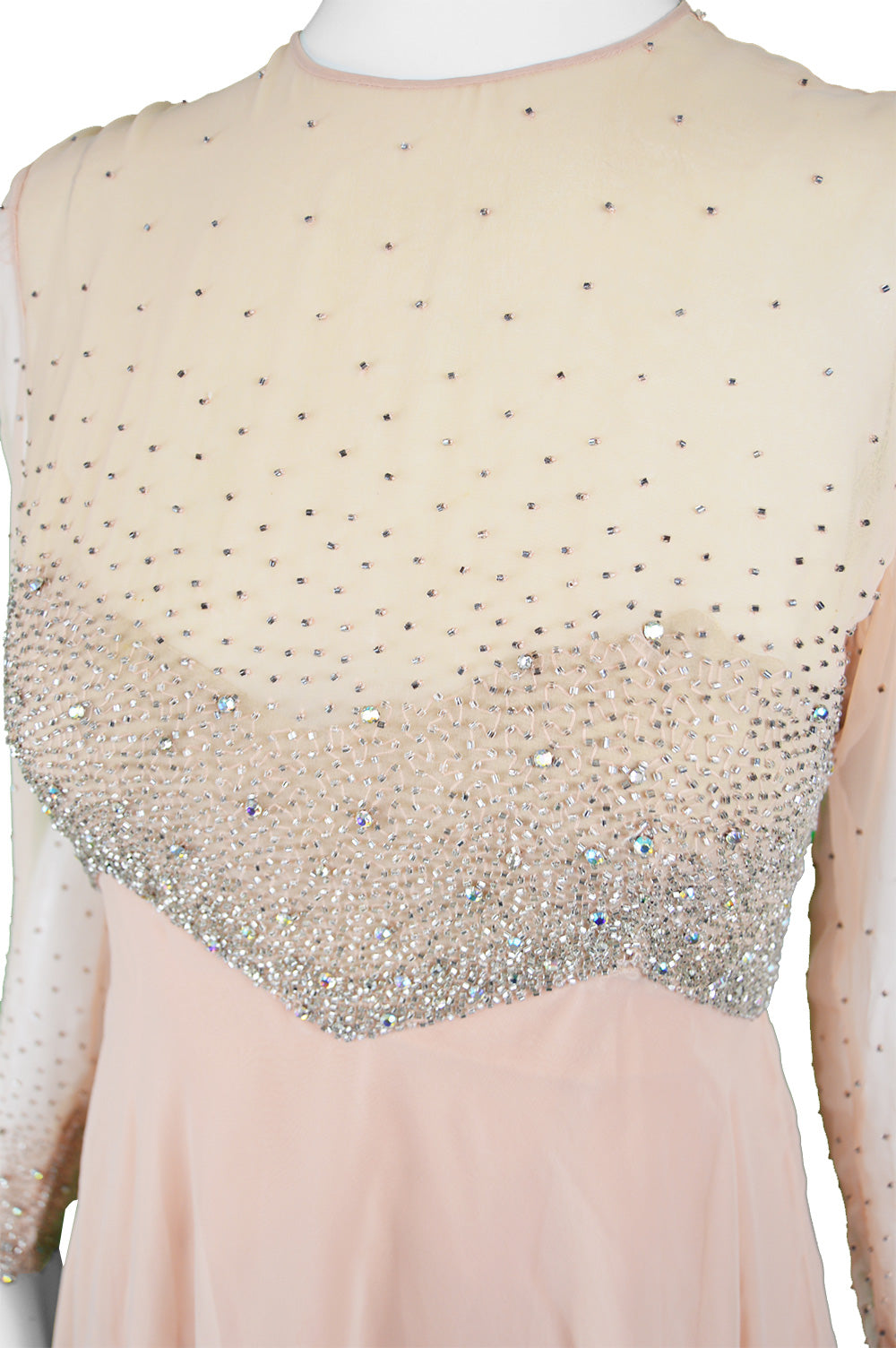 Peach Vintage Chiffon Beaded Evening Gown, 1960s