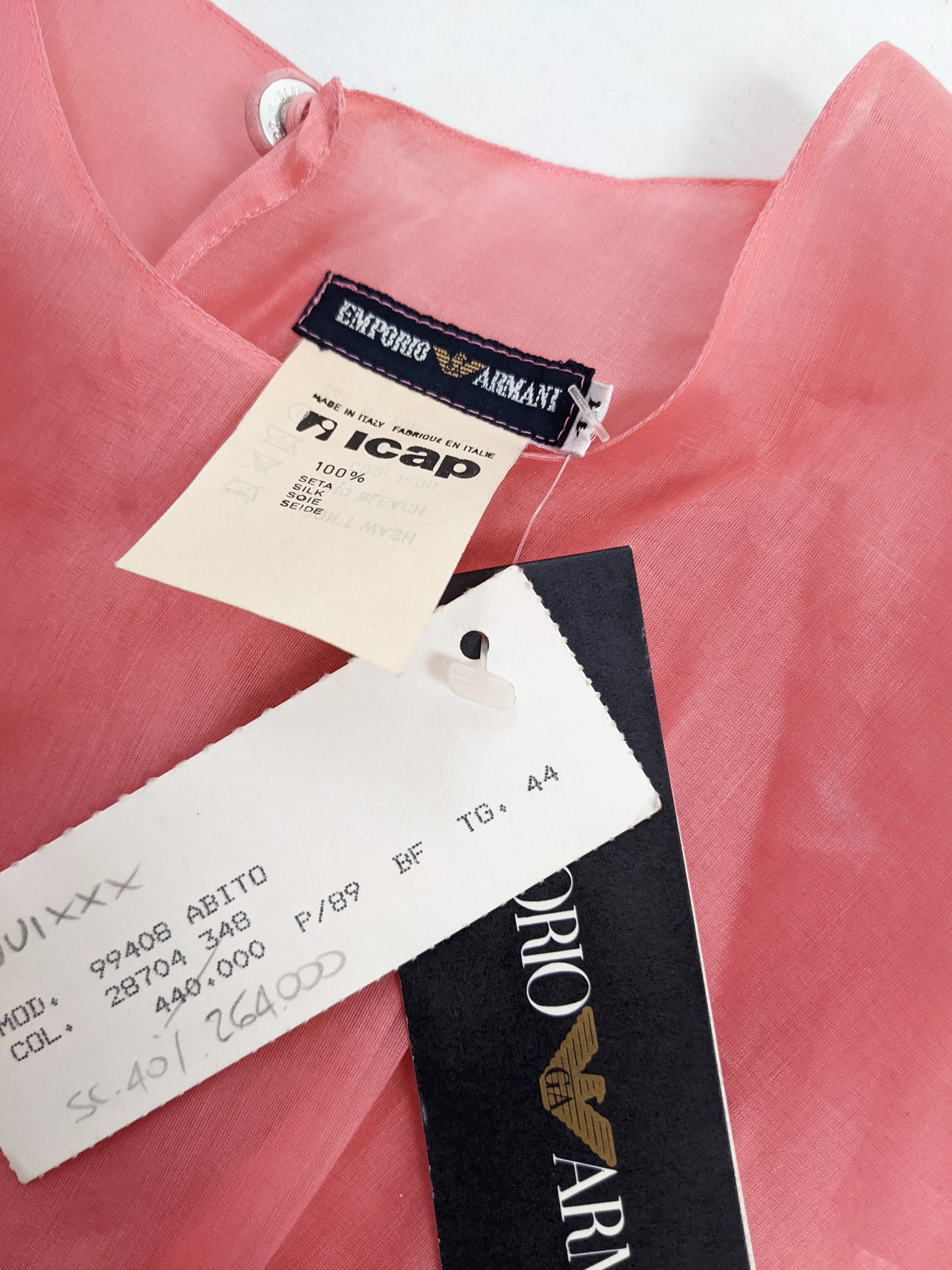 Emporio Armani Vintage Sheer Pink Organza Dress, 1980s