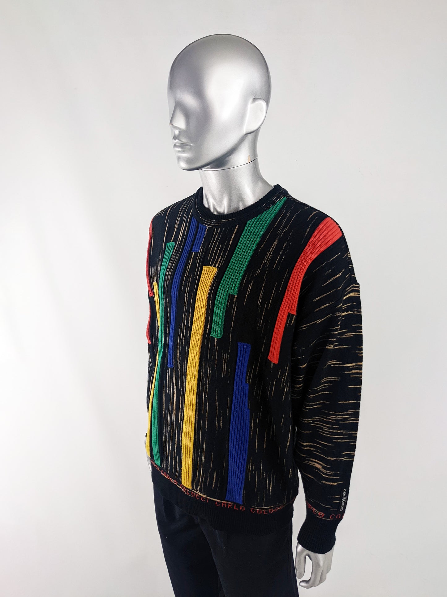 Carlo Colucci Vintage Mens Black Wool Blend Jumper, 1980s