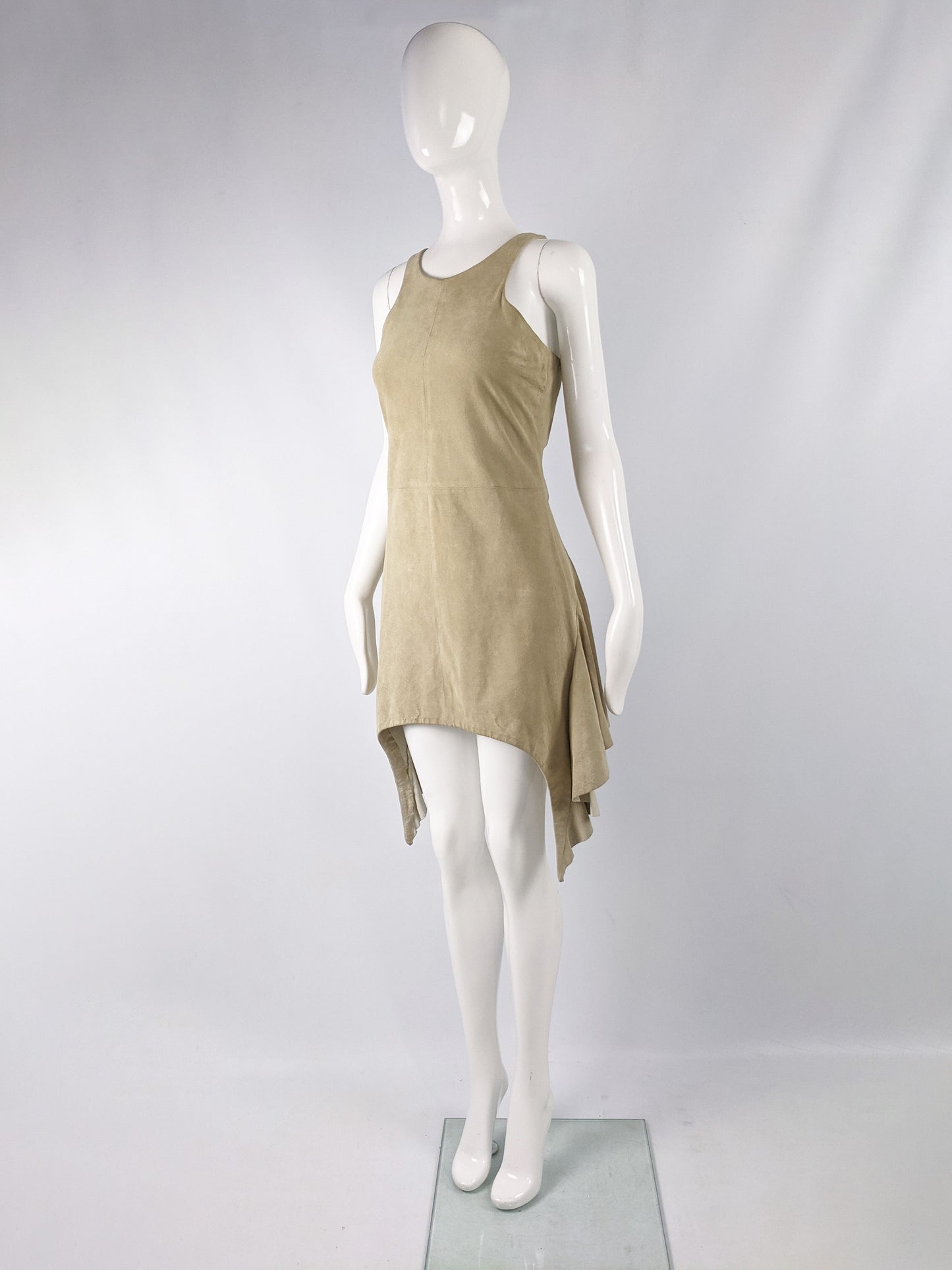Vintage Suede Draped Mini Dress, 1990s