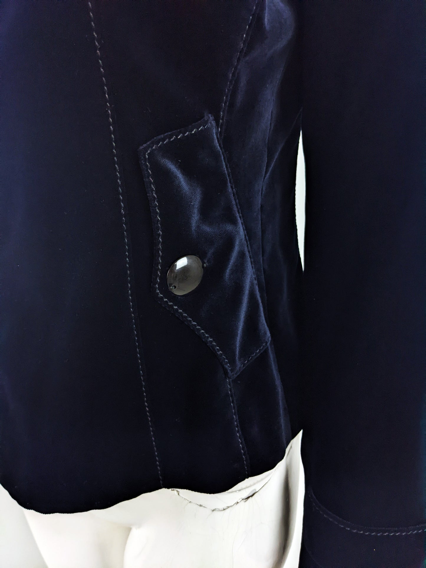 Akris Vintage Womens Dark Blue Velvet Zip Front Jacket, 1990s