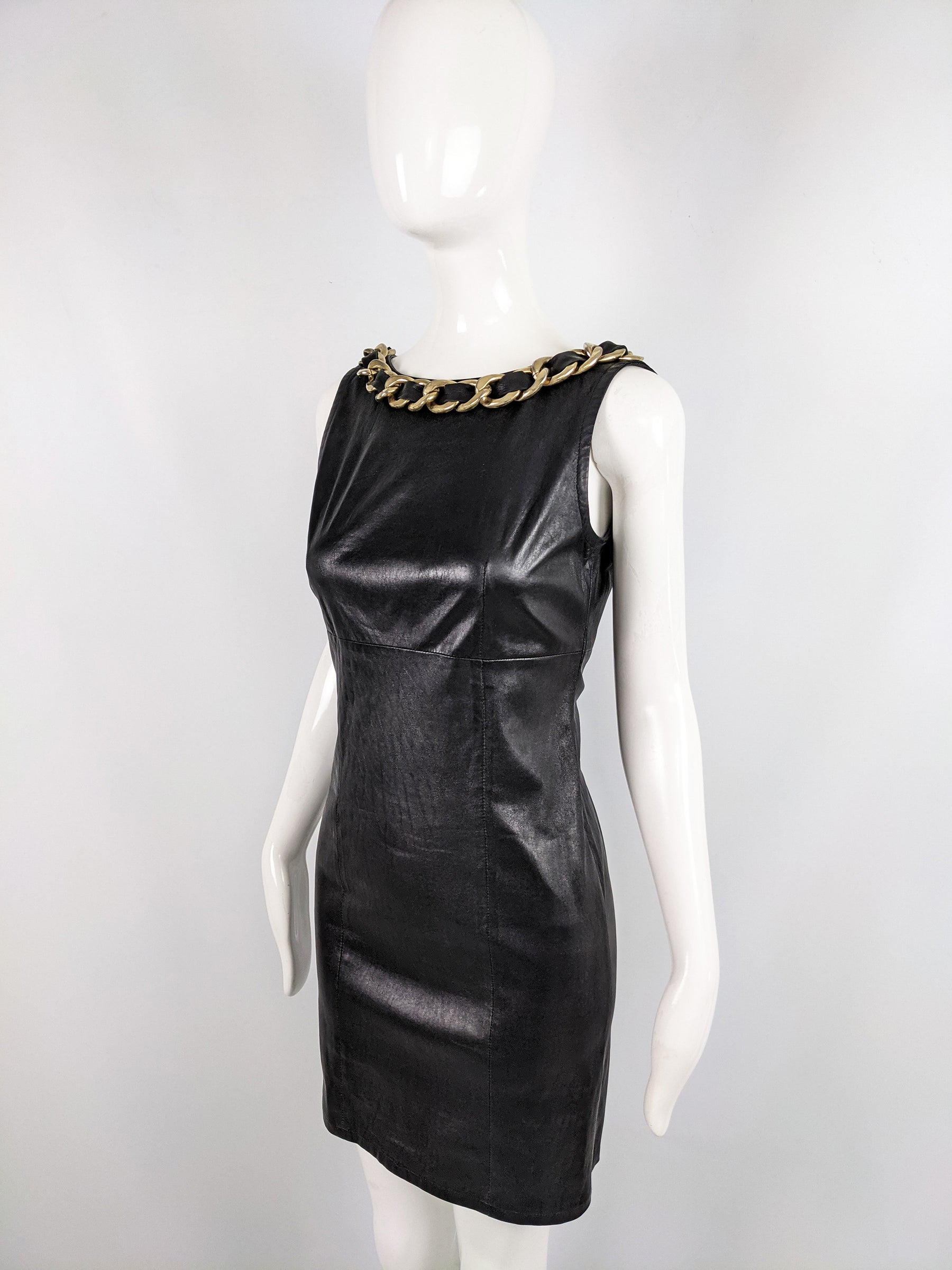 Preowned Leather Interlaced Chain Mini Dress