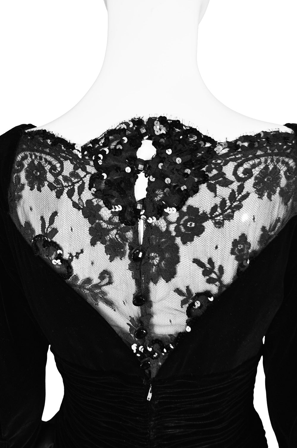 Vintage Draped Black Velvet & Taffeta Dress, 1980s