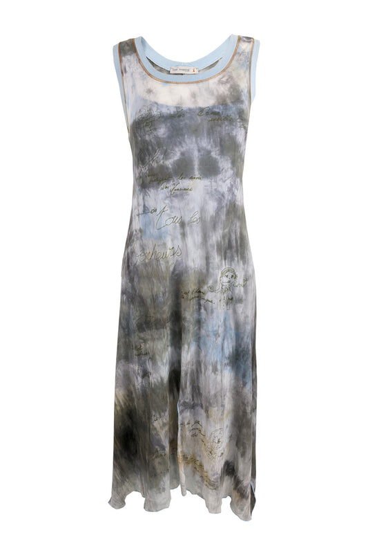 Cop Copine Vintage Mesh Two Piece Tie Dye Print Slip Dress, 1990s