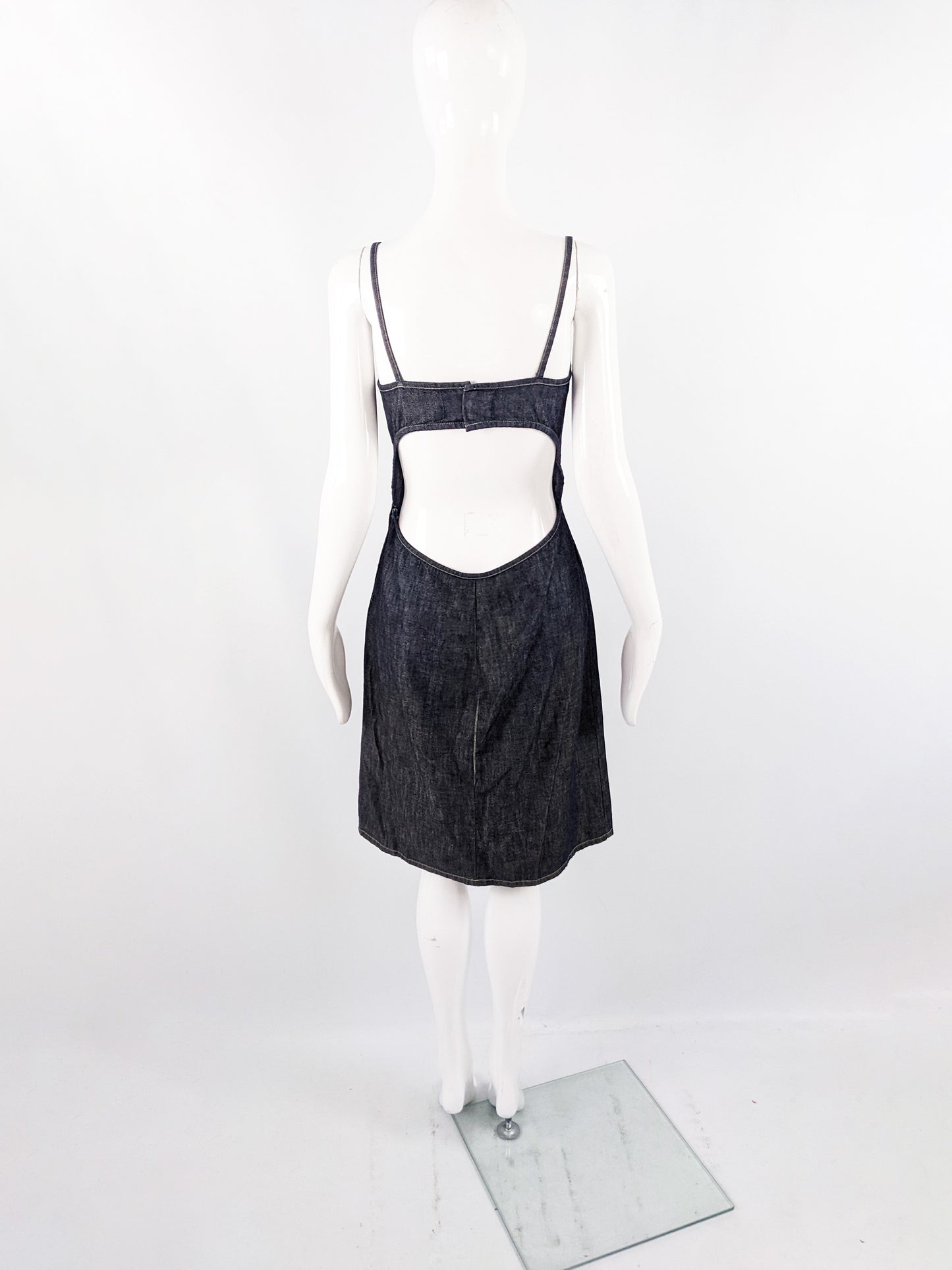 Versace Jeans Couture Vintage Dark Blue Denim Backless Dress, 1990s