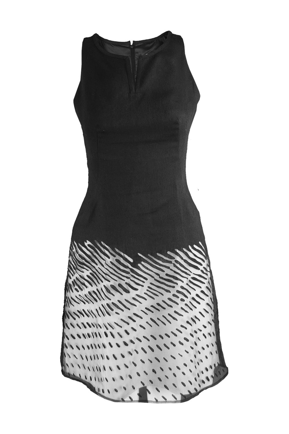Preowned Black Linen Flocked Organza Vintage Dress, 1990s