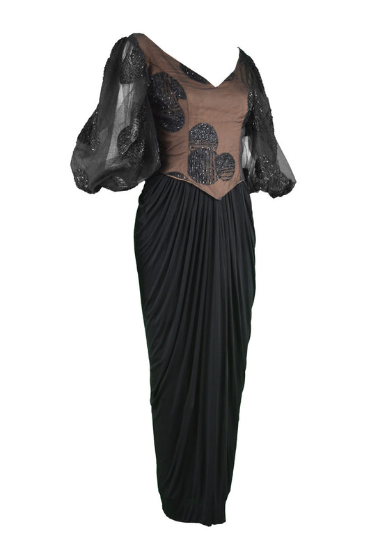 Vintage Beaded Tulle & Jersey Evening Dress, 1980s