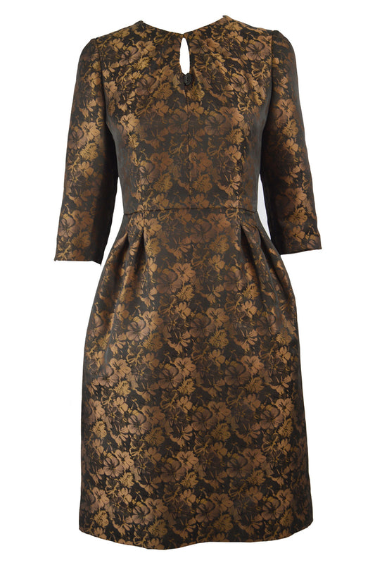 True Italian Couture Bronze & Black Jacquard Dress, 1980s