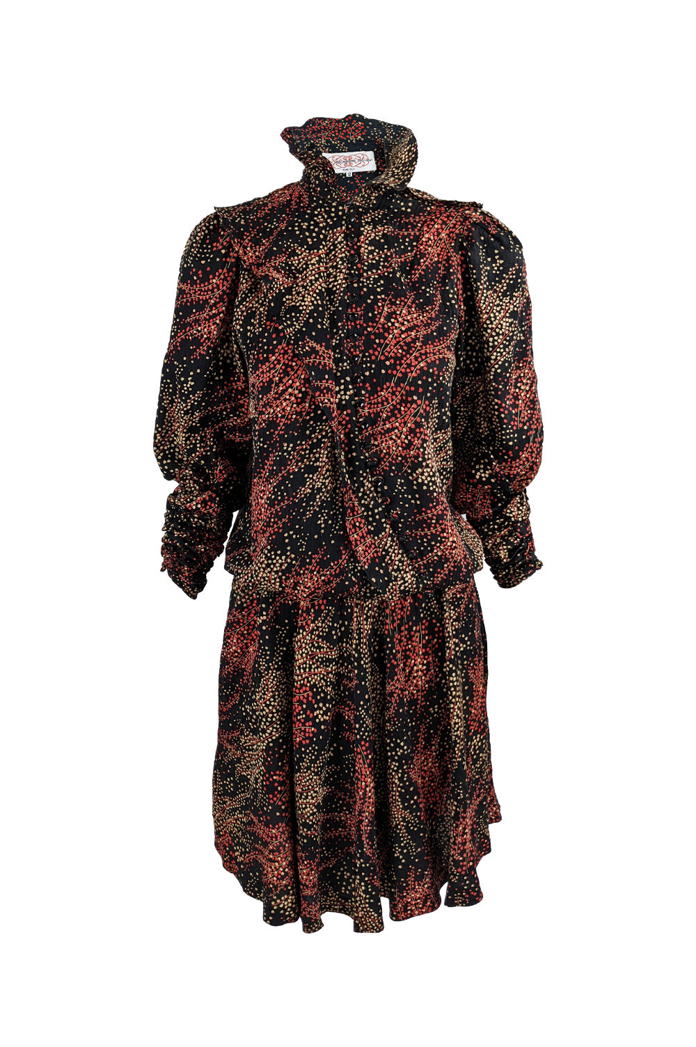 Jean & Martin Pallant Red & Black Silk Blouson Dress, 1980s