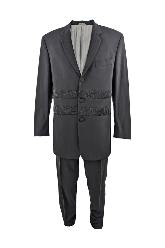 Byblos Vintage Mens Black Lurex Stripe 2pc Suit, 1980s