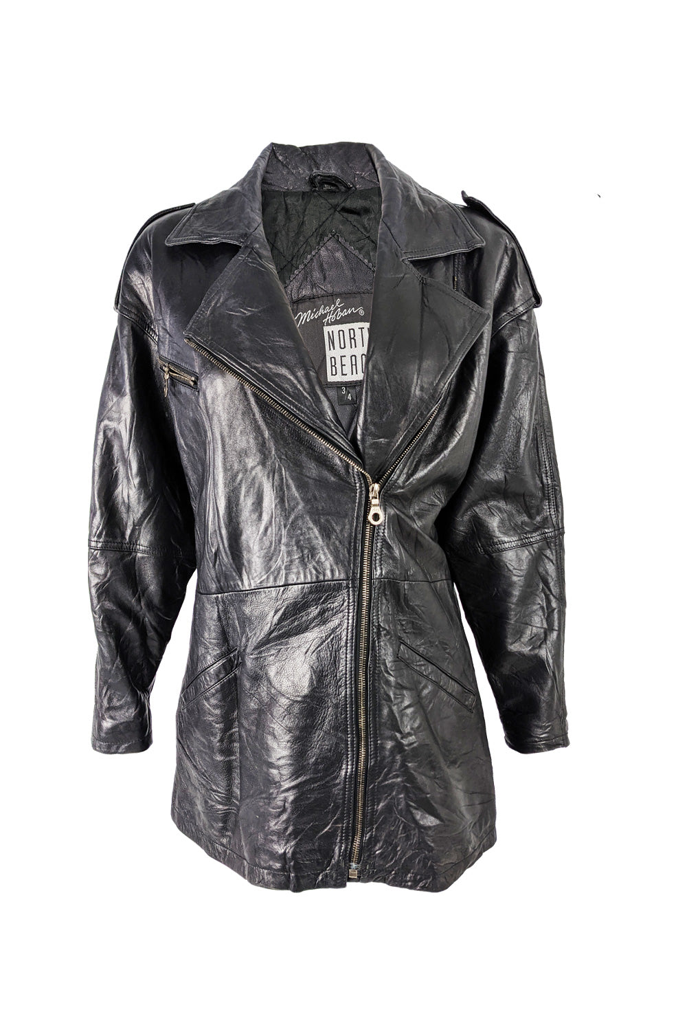 Vintage Womens Black Leather Biker Jacket, 1980s