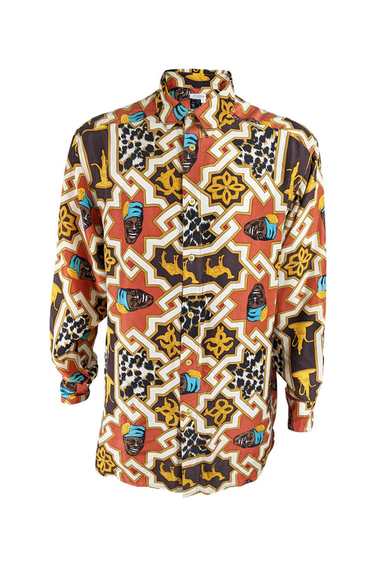 Mens Vintage Pure Silk Moorish Print Shirt, 1980s