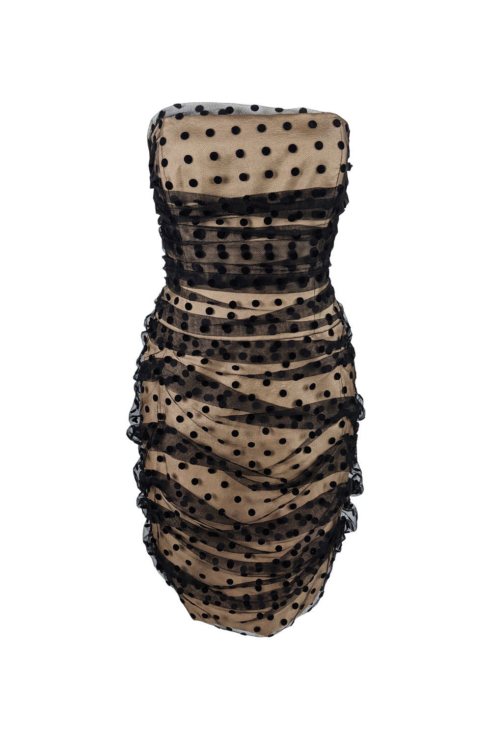 Vintage Preowned Ruched Flocked Tulle Strapless Party Dress, 2000s
