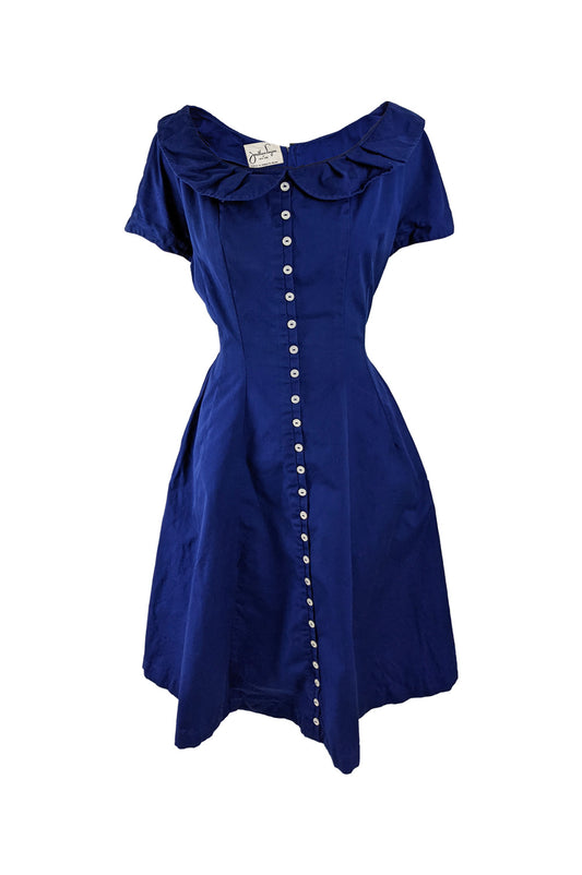 Vintage Dark Blue Short Sleeve Fit & Flare Dress, 1950s