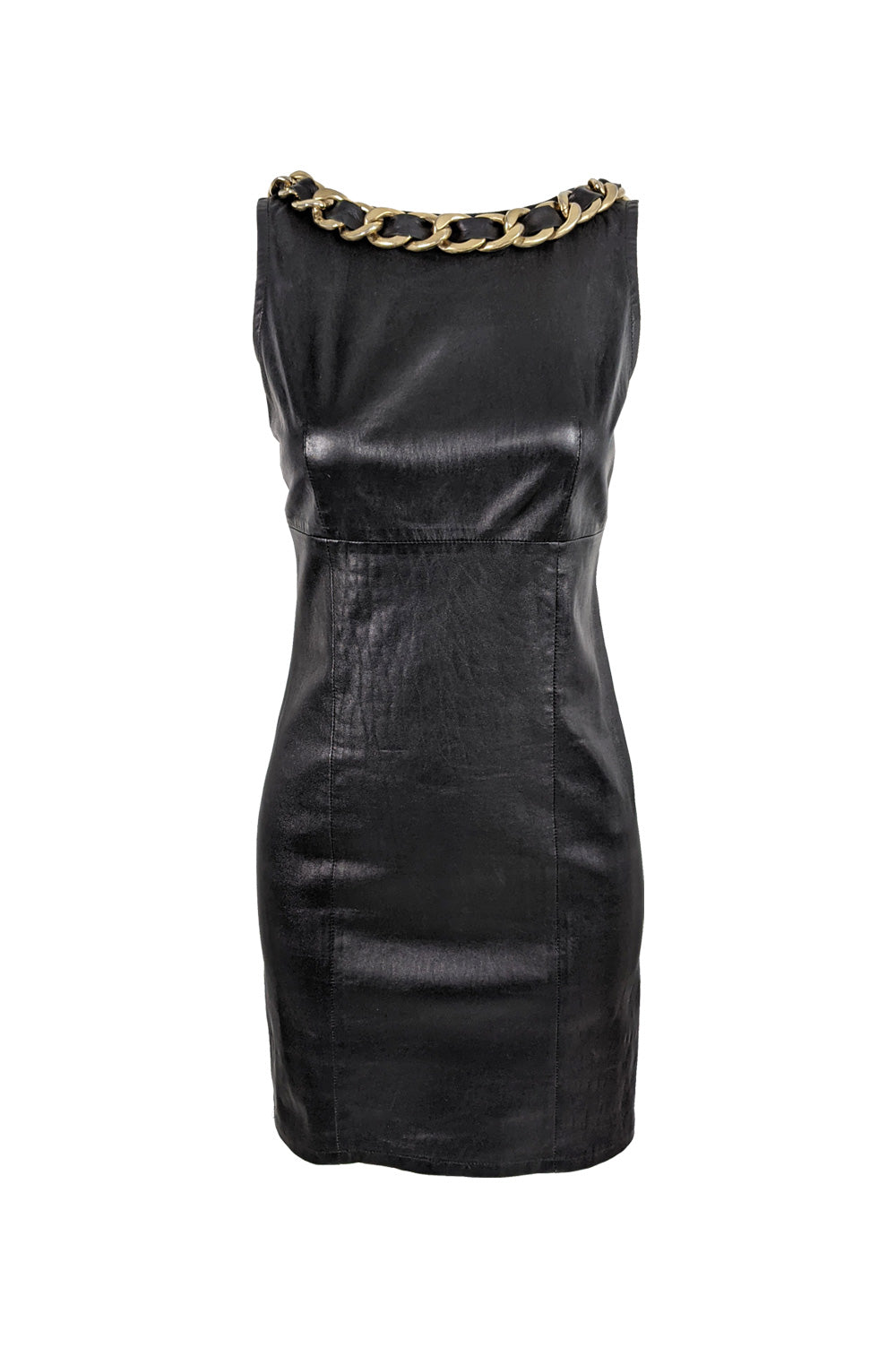 Preowned Leather Interlaced Chain Mini Dress