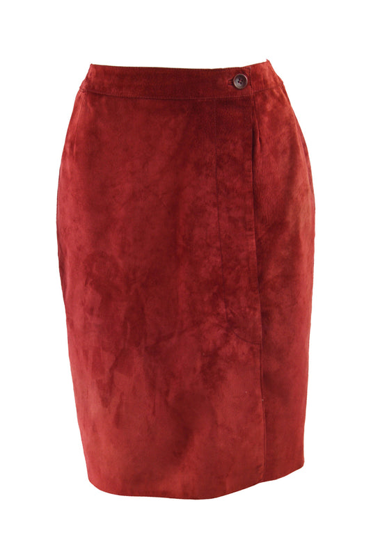 Vintage Cherry Red Suede Skirt, 1980s