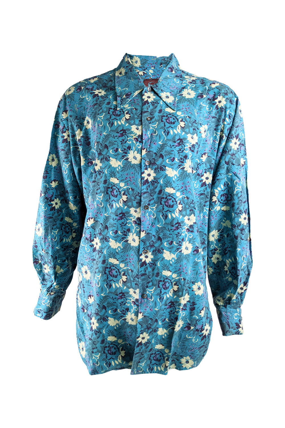 World Service Ltd Vintage Mens Long Turquoise Oversized Shirt, 1980s