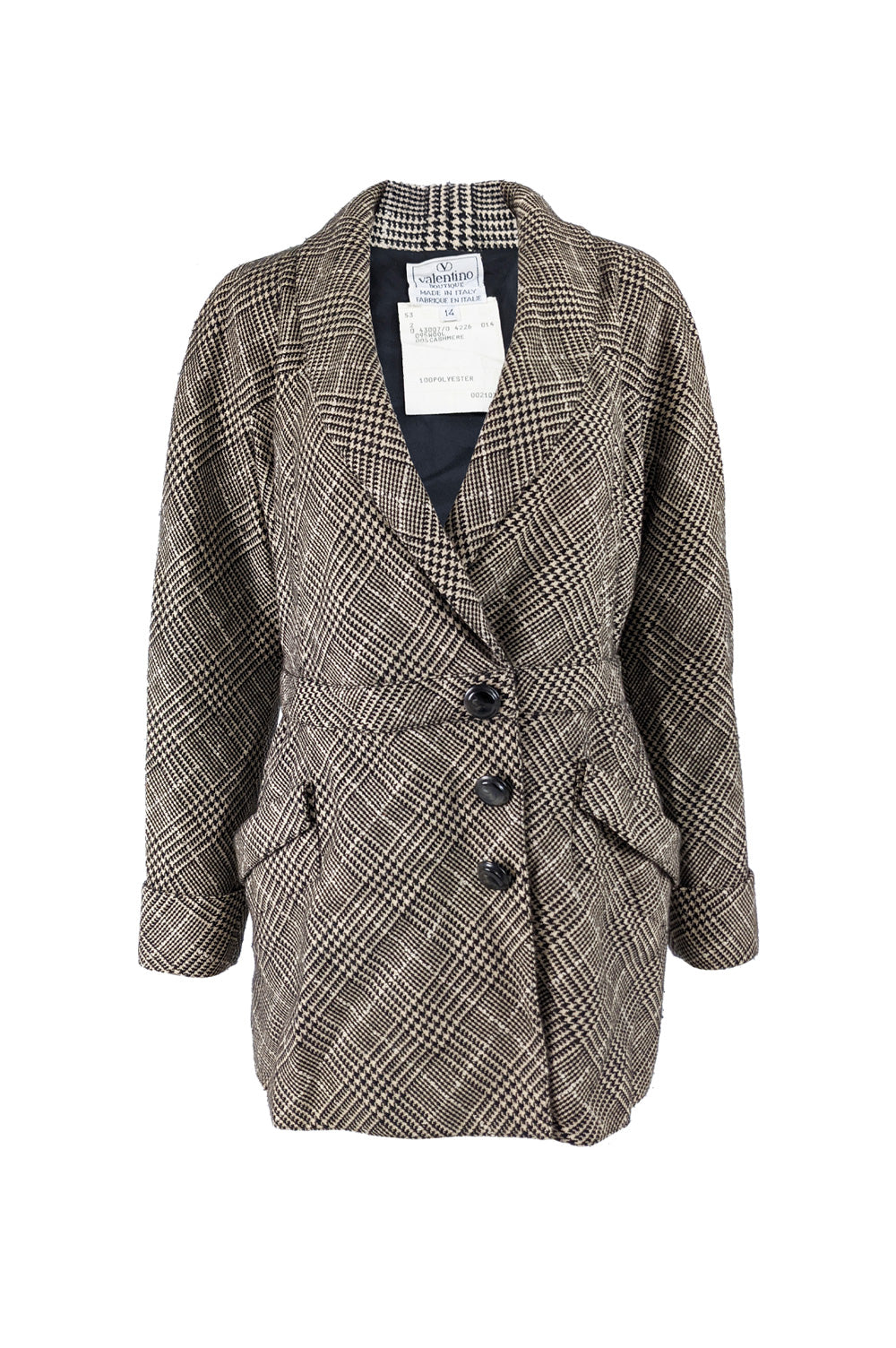 Valentino Vintage Womens Houndstooth Wool & Cashmere Jacket, 1980s