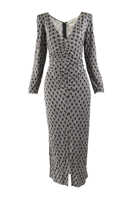 Barocco Roma Vintage Long Sleeve Plunge Neck Dress, 1970s