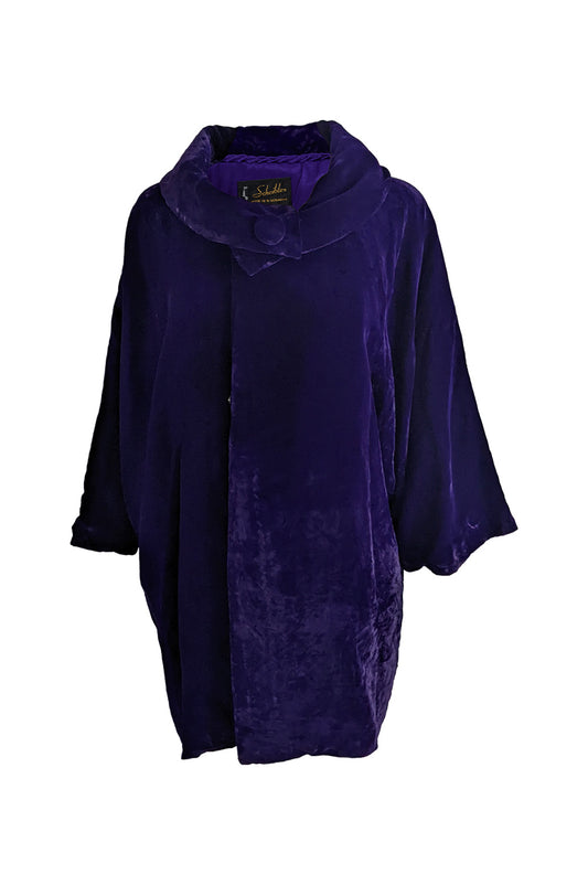 Vintage Deep Purple Velvet Batwing Evening Opera Coat, 1960s