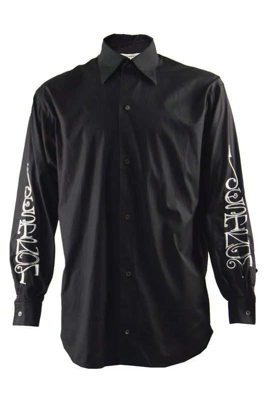 Mens Vintage Black Embroidered Long Sleeve Shirt, 1990s