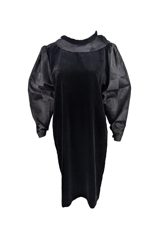 Vintage 1980s Black Velvet & Taffeta Balloon Sleeve Party Dress