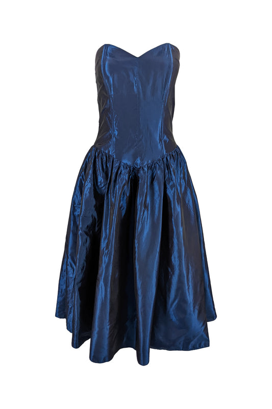 Kriss Vintage Iridescent Blue Taffeta Party Dress, 1980s