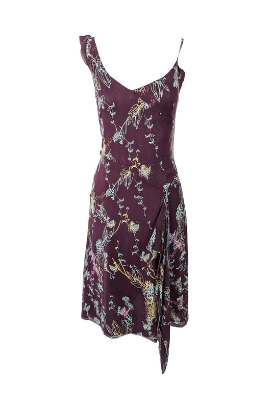 Vintage Purple Floral Draped Silk Slip Dress, 1990s