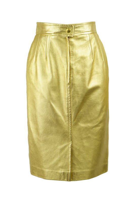 Women's Vintage Gold Leather Skirt, Fall 1991