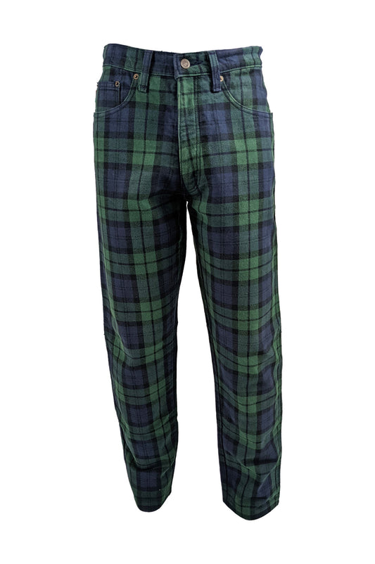 Moschino Vintage Mens Blue & Green Tartan Jeans, 1980s