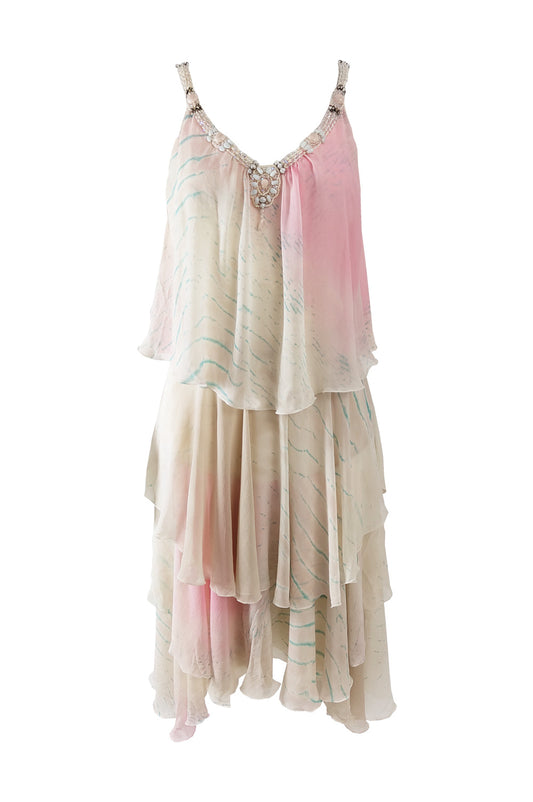 Iceberg Vintage Silk Chiffon Cream Tiered Dress, 2000s