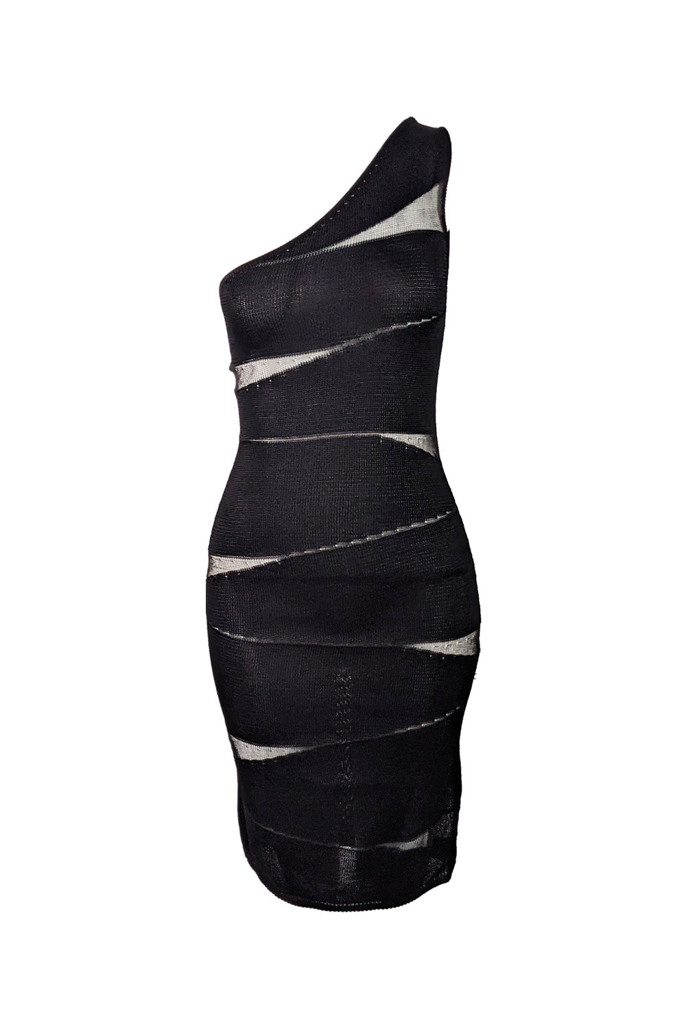 Vintage Semi Sheer Black Silk & Rayon Knit Dress, 1980s