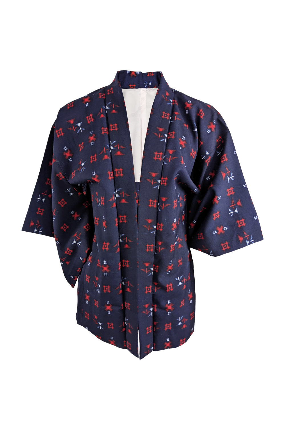 Vintage Mens Blue & Red Kimono Haori Jacket, 1970s