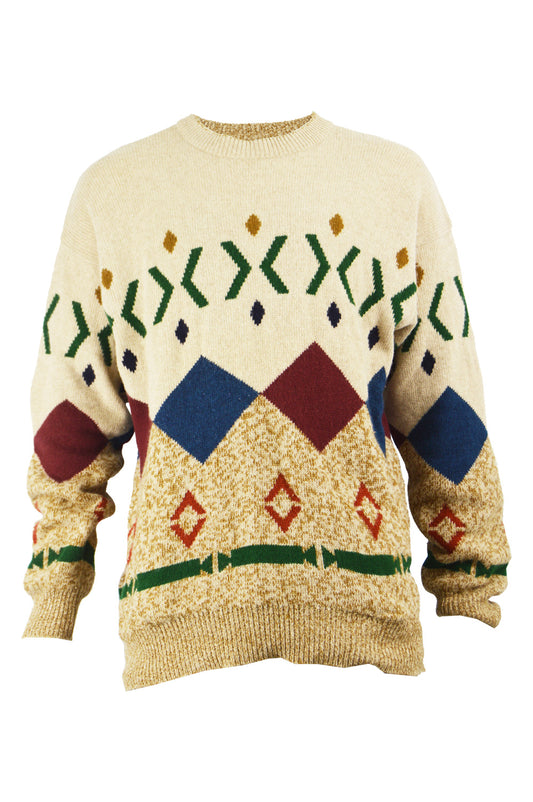 Men's Vintage Diamond Pattern Pure Italian Wool Sweater, 1990s