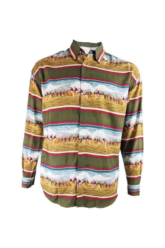 Mens Vintage Horse Racing Print Modal Shirt, 1980s