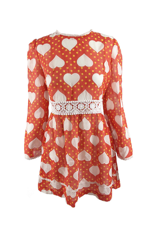 Vintage Sheer Love Heart Pattern Voile Mini Dress, 1960s