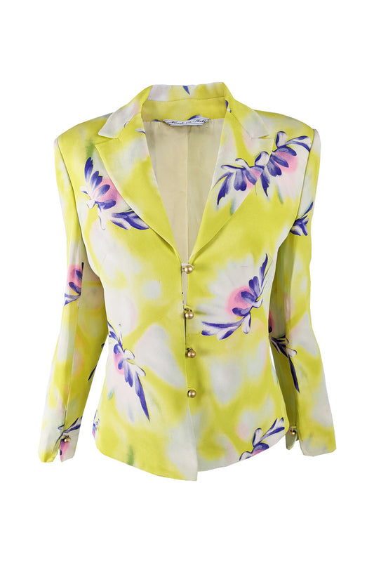 Gianni Versace Vintage Yellow Silk Shoulder Pads Blazer, 1990s