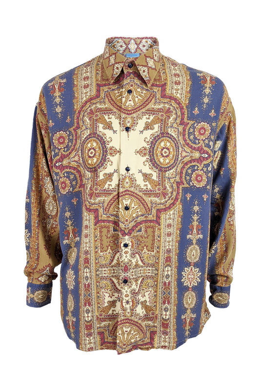 Mens Vintage Patterned Tapestry Print Long Sleeve Shirt, 1990s