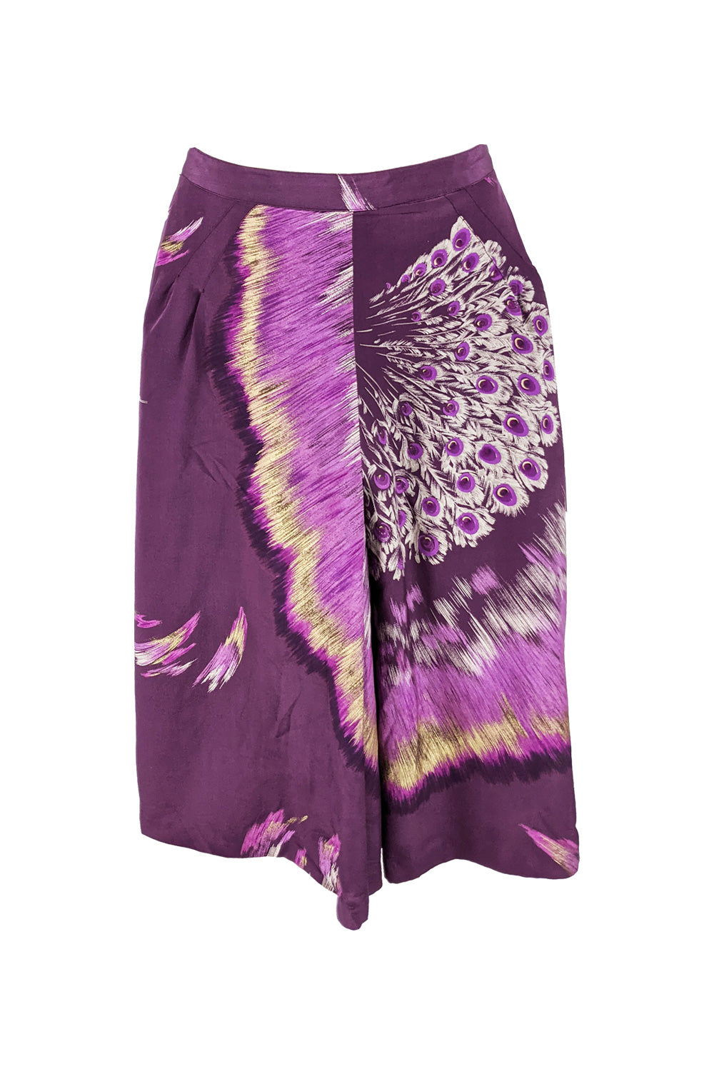 Vintage Purple & Gold Silk Peacock Skirt, 1980s