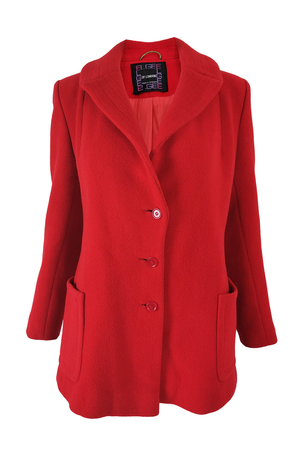 Elgee Vintage 60s Red Pure Wool A Line Mod Coat, 1960s