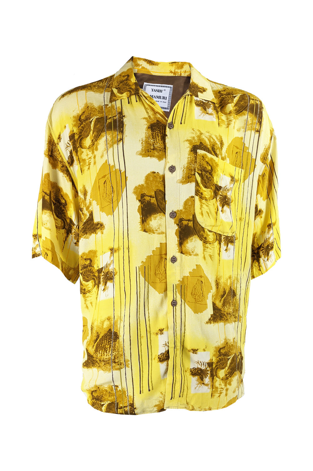 Mens Vintage Oversized Yellow Rayon Shirt, 1980s