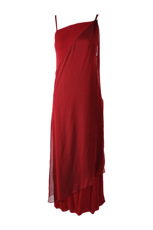 Max Mara Vintage Red Chiffon Overlay Evening Gown, 1990s