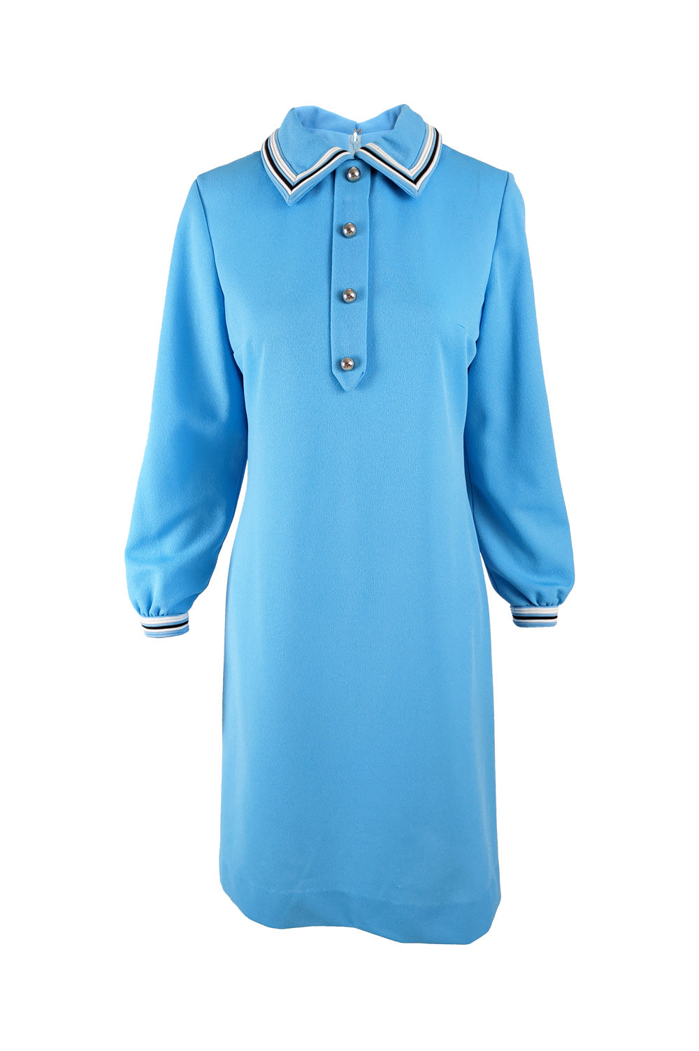 Vintage 1960s Blue Polyester Knit Shift Dress