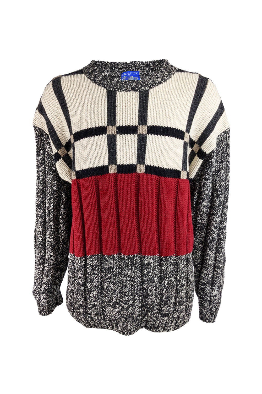 Mens Vintage Grey Marl & Red Check Sweater, 1990s