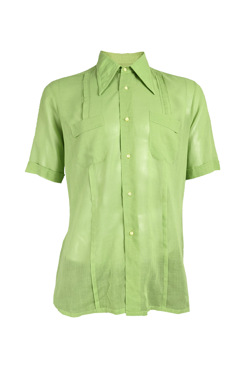 Mens Vintage Green Sheer Pleated Shirt, 1960s
