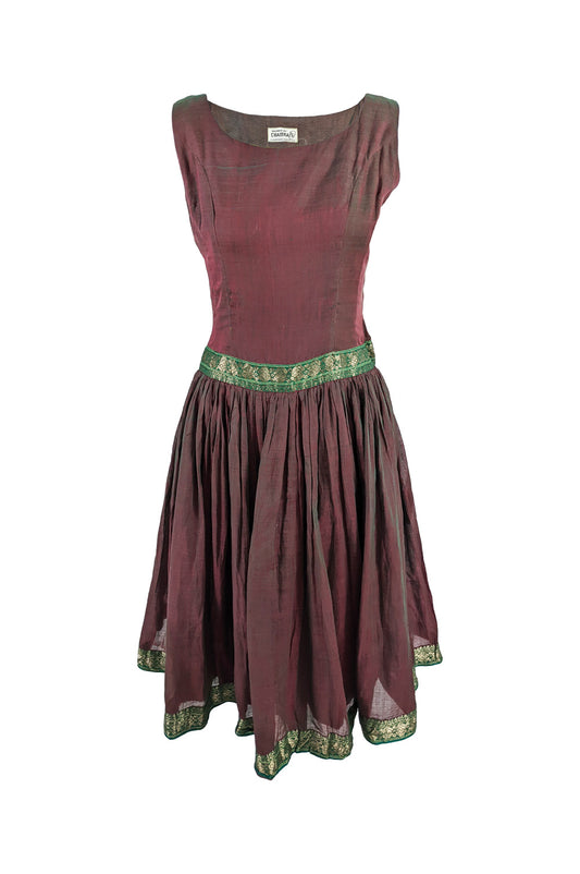 Vintage 1950s Asian Iridescent Brocade Trim Dress