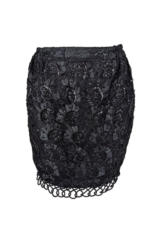 Vintage Black Embroidered Lace & Sequin Party Skirt, 1980s