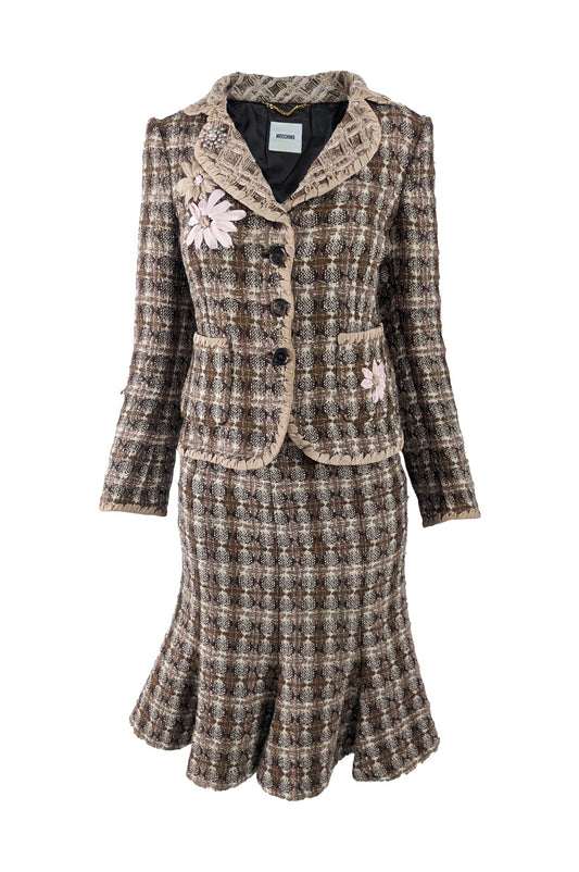 Moschino Vintage y2k Womens Preppy Tweed Skirt Suit, 2000s
